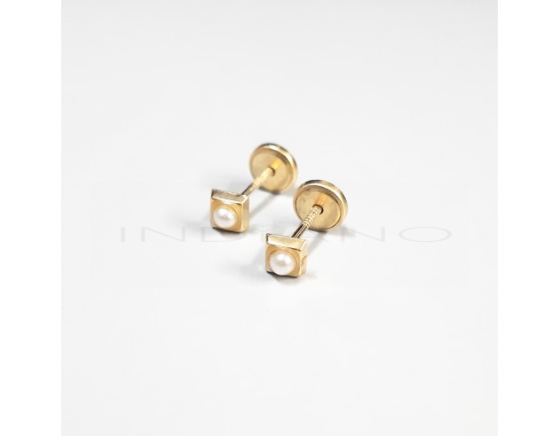 Pendientes Oro Cuadrado Perla Mini