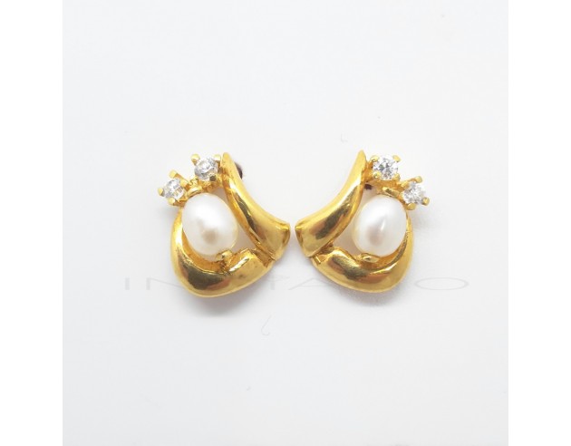 Pendientes Oro Triángulo Perla y...