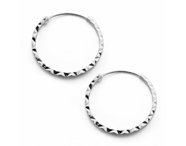 Pendientes Oro Blanco Aros Lapidados