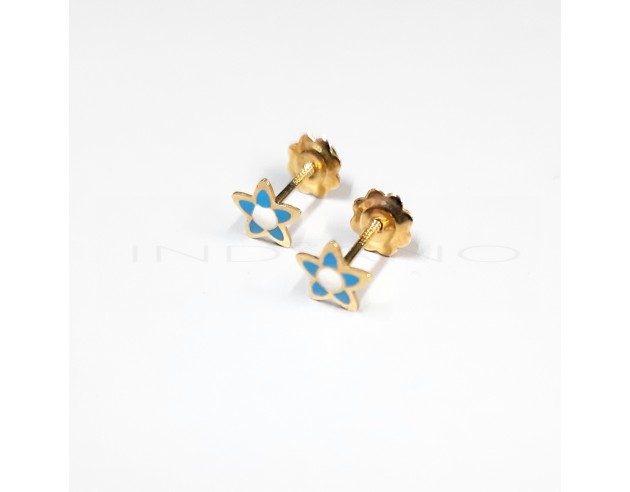 Pendientes Oro Estrella Esmalte Azul