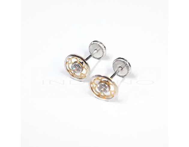 Pendientes Oro Botón Bicolor
