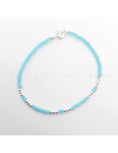Pulsera Plata Bolas Azul Claro