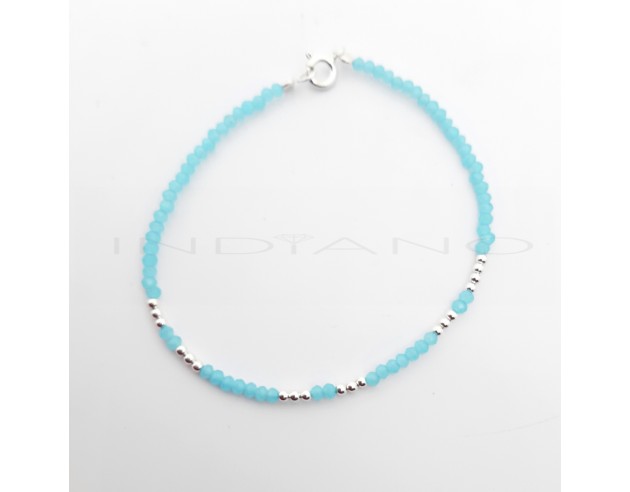 Pulsera Plata Bolas Azul Claro