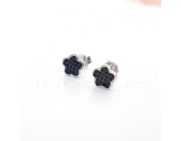 Pendientes Plata Flor Circonitas Negras