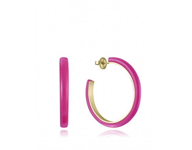 Preciosos pendientes de acero dorado y rosa acrílico para mujer. Un complemento protagonista, que concentre todas las miradas. 