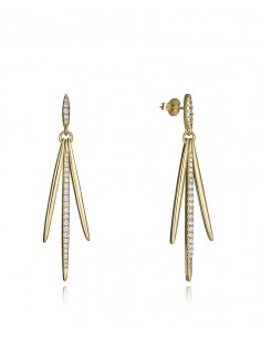 Llamativos pendientes de plata de primera ley con baño de oro combinan elegancia y modernidad en un diseño único. Con tres colg