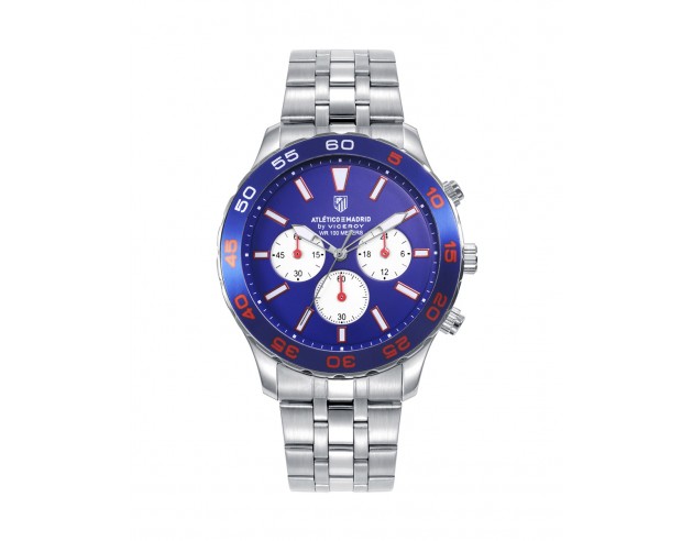 Este reloj cronógrafo de hombre del Atlético de Madrid destaca por su diseño audaz y deportivo. Con una caja de acero y bisel e