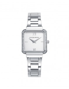 Elegante reloj de mujer de dos agujas destaca por su diseño clásico con un toque de brillo. La caja de acero está adornada con 