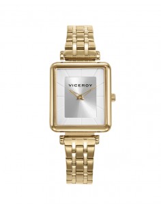 Este reloj de mujer de dos agujas destaca por su diseño clásico y elegante. La caja y el brazalete de acero con acabado IP dora