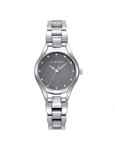 Reloj informal para mujer hecho en acero de calidad, con esfera gris y agujas de color plata. Unas preciosas circonitas blancas