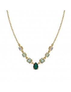Collar corto con cristal y plata de ley bañada en Oro con cadena diamantada, forma de lágrima y color verde de la colección Ill