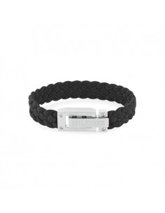 Pulsera Tommy Hilfiger para hombre fabricada en cuero negro trenzado con cierre en acero inoxidable desplegable y ajustable a 3