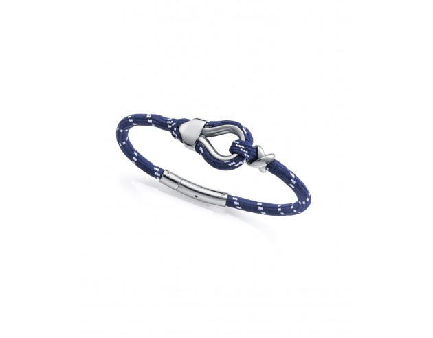 Inspírate en el espíritu del mar con esta pulsera de hombre que combina la resistencia del acero con la frescura del nylon azul