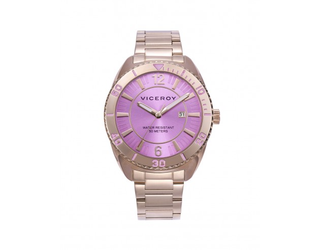 Un diseño que desprende feminidad y elegancia: este reloj de mujer con tres agujas y calendario destaca por su caja y brazalete