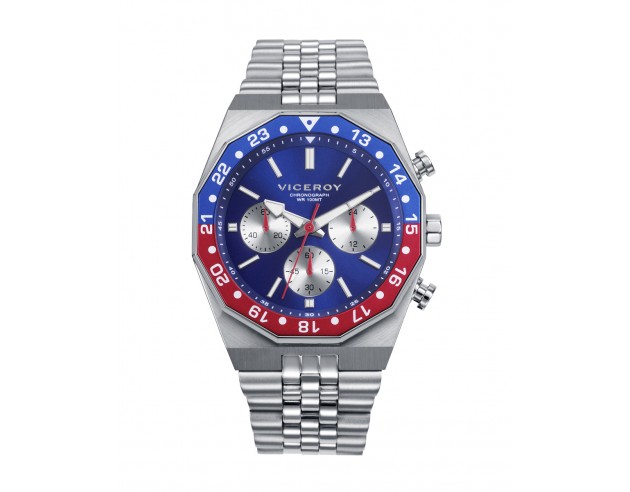 Diseño deportivo con carácter: este reloj de hombre cronógrafo combina una resistente caja de acero con bisel rotatorio para un