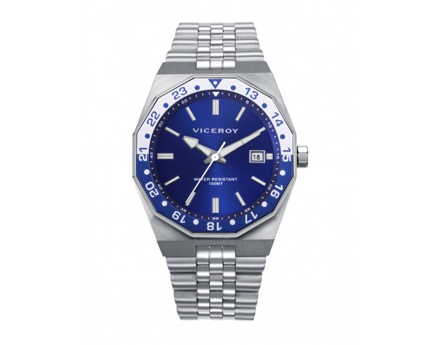 Diseño robusto y elegante: este reloj de hombre con tres agujas y calendario combina una resistente caja de acero con bisel rot