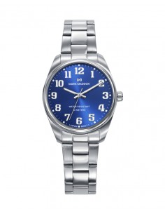 Descubre la elegancia cotidiana con este reloj de mujer de tres agujas, donde la esfera azul con números árabes se combina con 