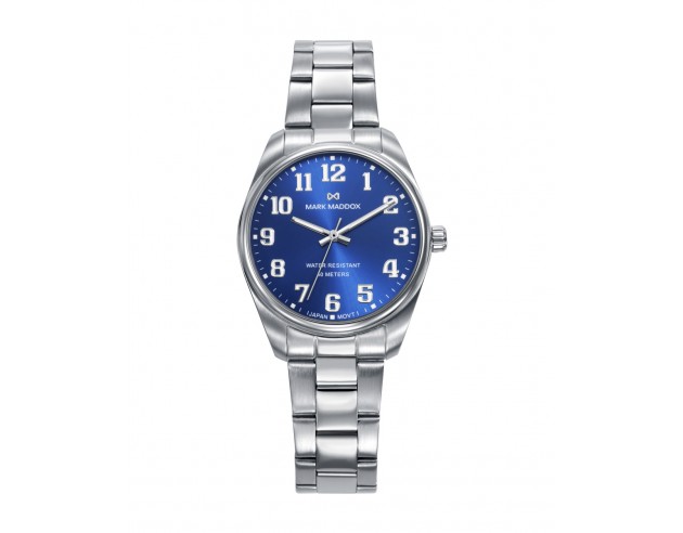 Descubre la elegancia cotidiana con este reloj de mujer de tres agujas, donde la esfera azul con números árabes se combina con 