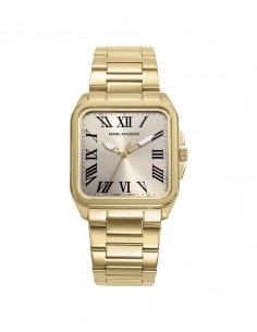 Brillo y elegancia se combinan en este reloj de mujer, que presenta caja y brazalete de acero con baño Ip dorado para un toque 