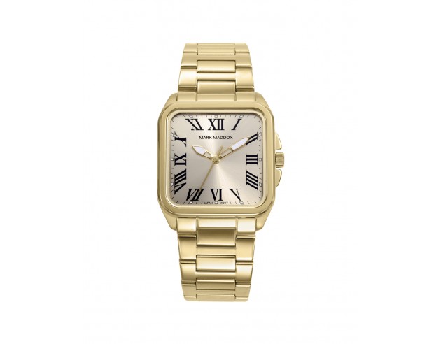 Brillo y elegancia se combinan en este reloj de mujer, que presenta caja y brazalete de acero con baño Ip dorado para un toque 