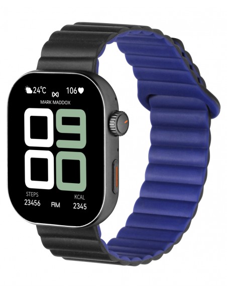 Reloj smart que une tecnología y elegancia en un diseño totalmente negro con caja metálica y correa de silicona. Su pantalla tá