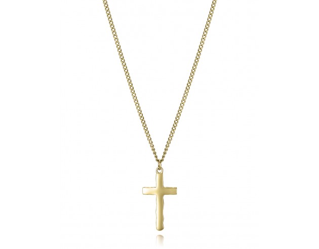 Un collar que combina fuerza y espiritualidad con un diseño moderno y sofisticado. Fabricado en acero con un acabado IP dorado,