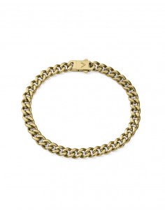 Una pulsera que irradia sofisticación y estilo moderno. Fabricada en acero con acabado IP dorado, presenta una cadena de diseño