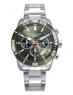 Diseñado para destacar en cualquier ocasión, este cronógrafo masculino con calendario combina una caja bitono de acero Ip verde