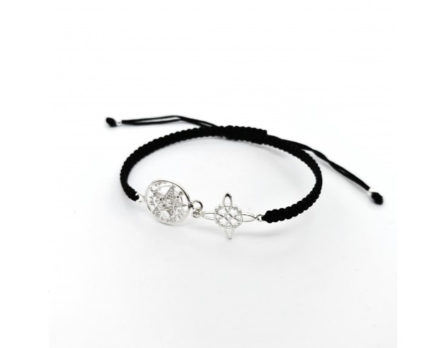 Pulsera Plata Cadena Macrame Negro...