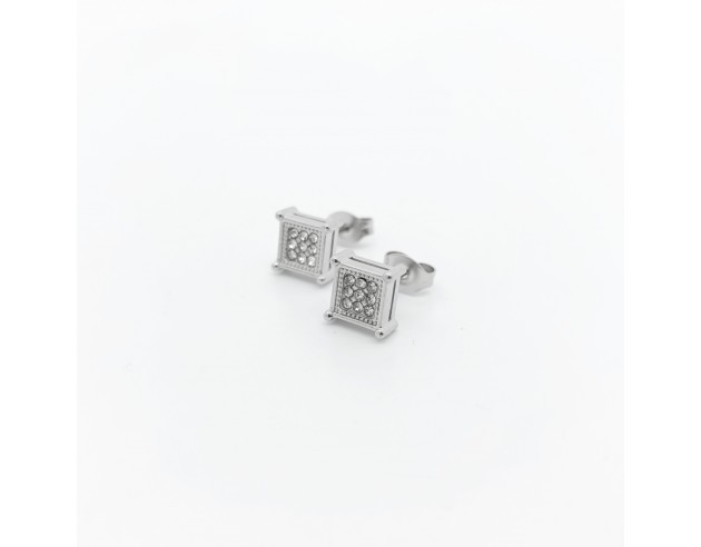 Pendientes Acero Cuadrado Circonitas