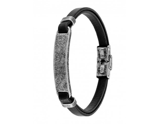 Pulsera Marea Piel Negra Chapa...