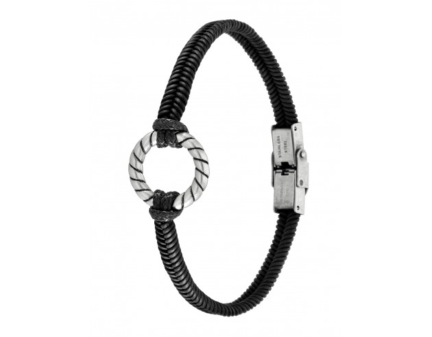 Pulsera Marea Cuero y Acero Circulo...
