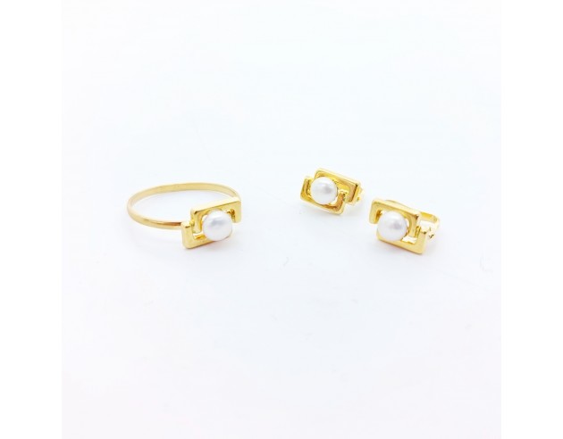 Juego Oro Pendientes + Sortija Perla