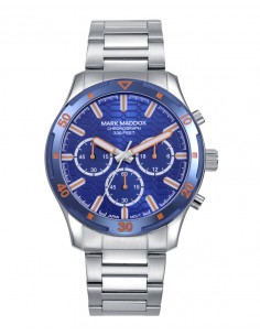 Reloj de hombre con diseño bitono en acero e IP azul, ideal para un estilo actual y urbano. Incorpora esfera azul con cronógraf