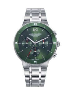 Reloj de hombre cronógrafo con caja de acero y bisel de aluminio en verde, una combinación fresca y contemporánea que aporta pe