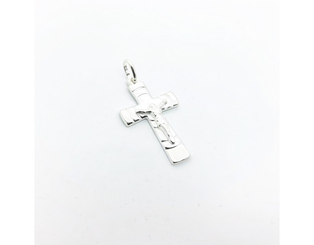 Cruz Plata Plana Ancha Cristo Relieve