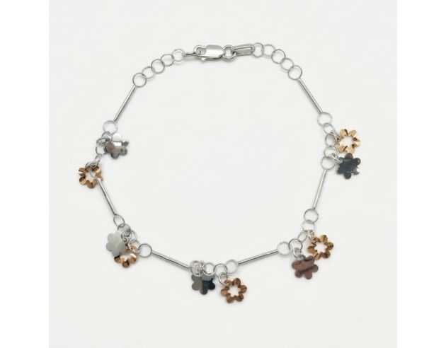 Pulsera Oro Bicolor Flores Colgando