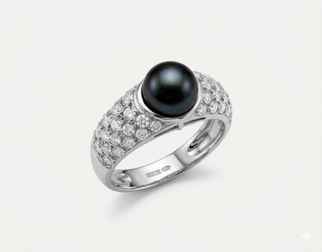 Sortija Oro Blanco Perla Gris Oscuro