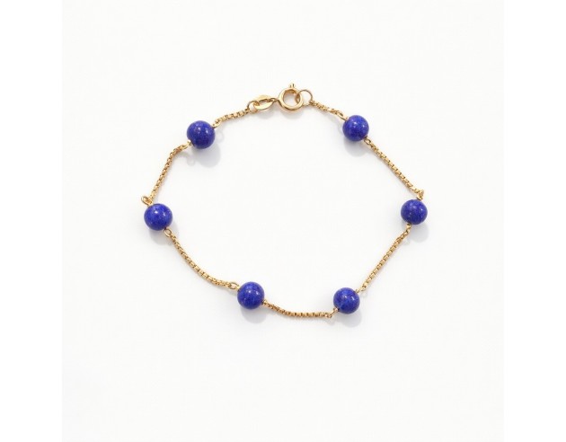 Pulsera Oro Cadena Bolas Lapislazuli