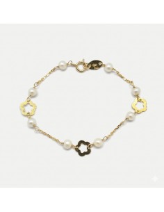 Pulsera Oro Flores y Perlas