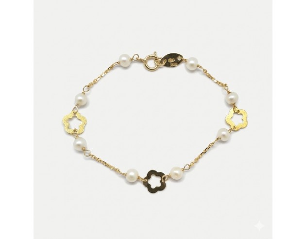 Pulsera Oro Flores y Perlas