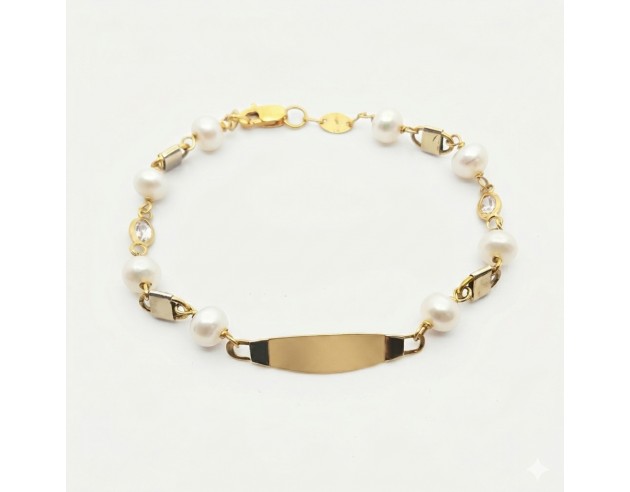Esclava Oro Bicolor Perlas y Circonitas