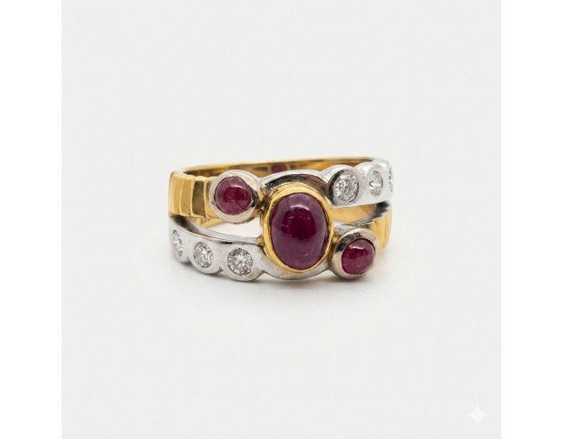Sortija Oro Bicolor Rubies Cabujon...