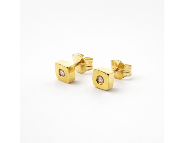 Pendientes Oro Brillantes Forma Cuadrada