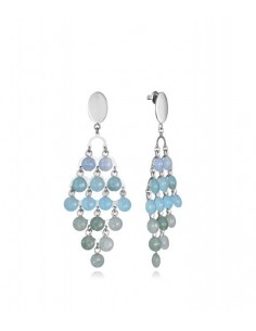 Pendientes de mujer en acero con colgantes en forma de rombo, realzados con piedras naturales azules y verdes que aportan un ac