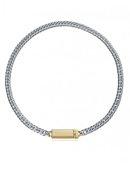 Collar de acero con placa y acabado Ip dorado, una pieza de líneas limpias que aporta un brillo elegante y actual. 