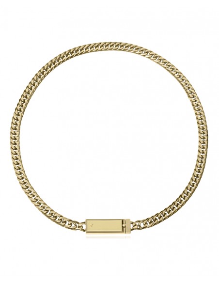 Collar de acero con acabado IP dorado y cadena de eslabones que realza el estilo con una presencia elegante y actual.