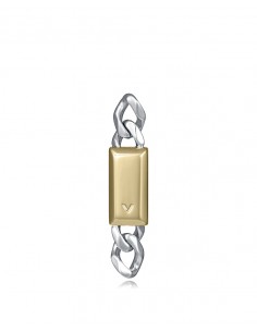 Este pendiente único de acero con cadena y placa en IP dorado combina un diseño actual con una estética limpia y distintiva.