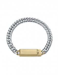 Pulsera de acero con cadena de eslabones y placa central con baño IP dorado, una propuesta de estilo actual y elegante inspirad