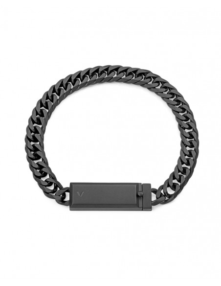 Pulsera de acero Ip negro con cadena y placa, una propuesta de estética sobria y contemporánea que aporta carácter desde la pri